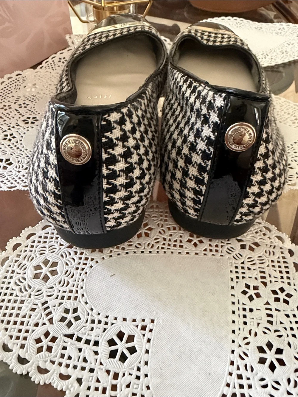 Anne Klein Black & White Houndstooth Cap-Toe Flats